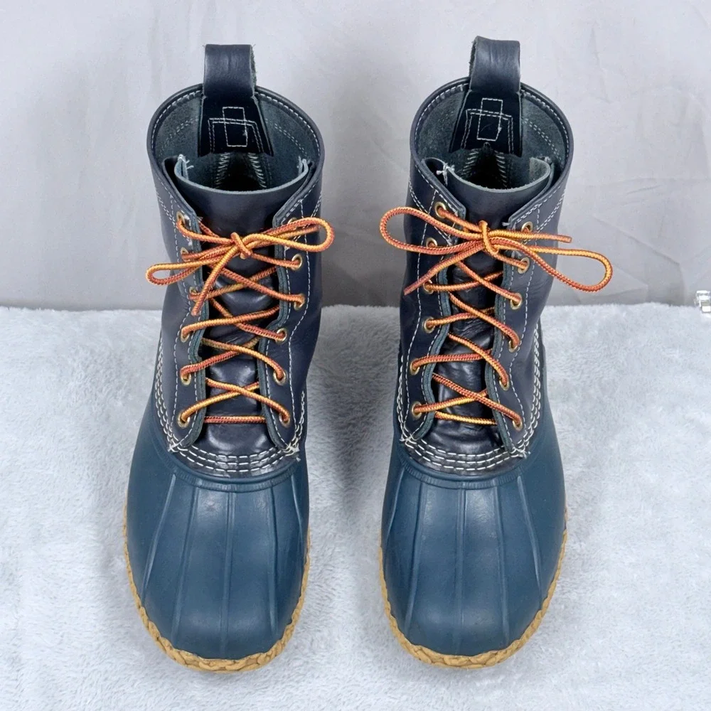 LL Bean Duck Boots Womens 11 Blue Vintage Leather Waterproof Rain Boots Made USA
